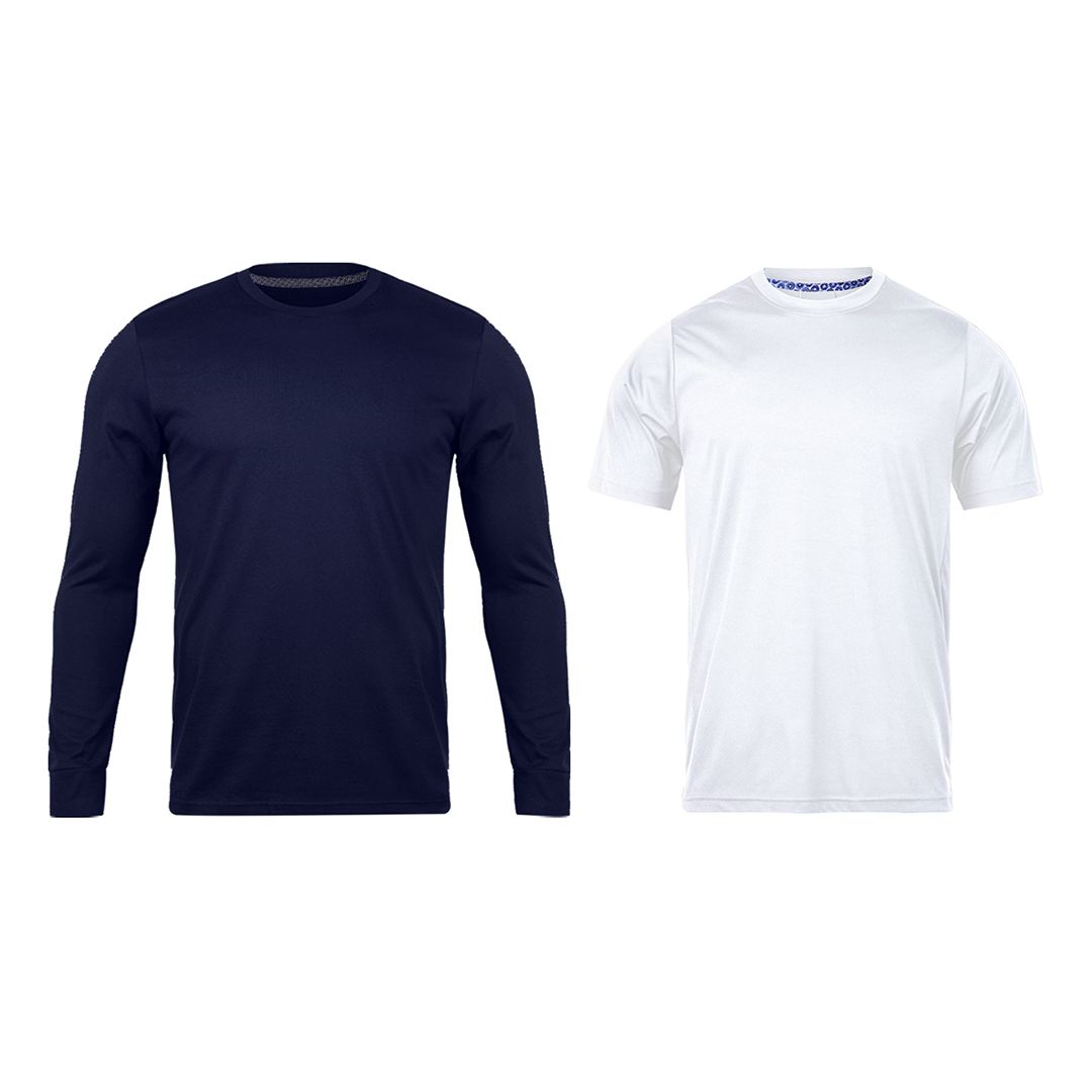 تی شرت آستین بلند مردانه رانژ مدل 22RA21D11M-2915-01 رنگ سرمه ای و سفید بسته 2 عددی
