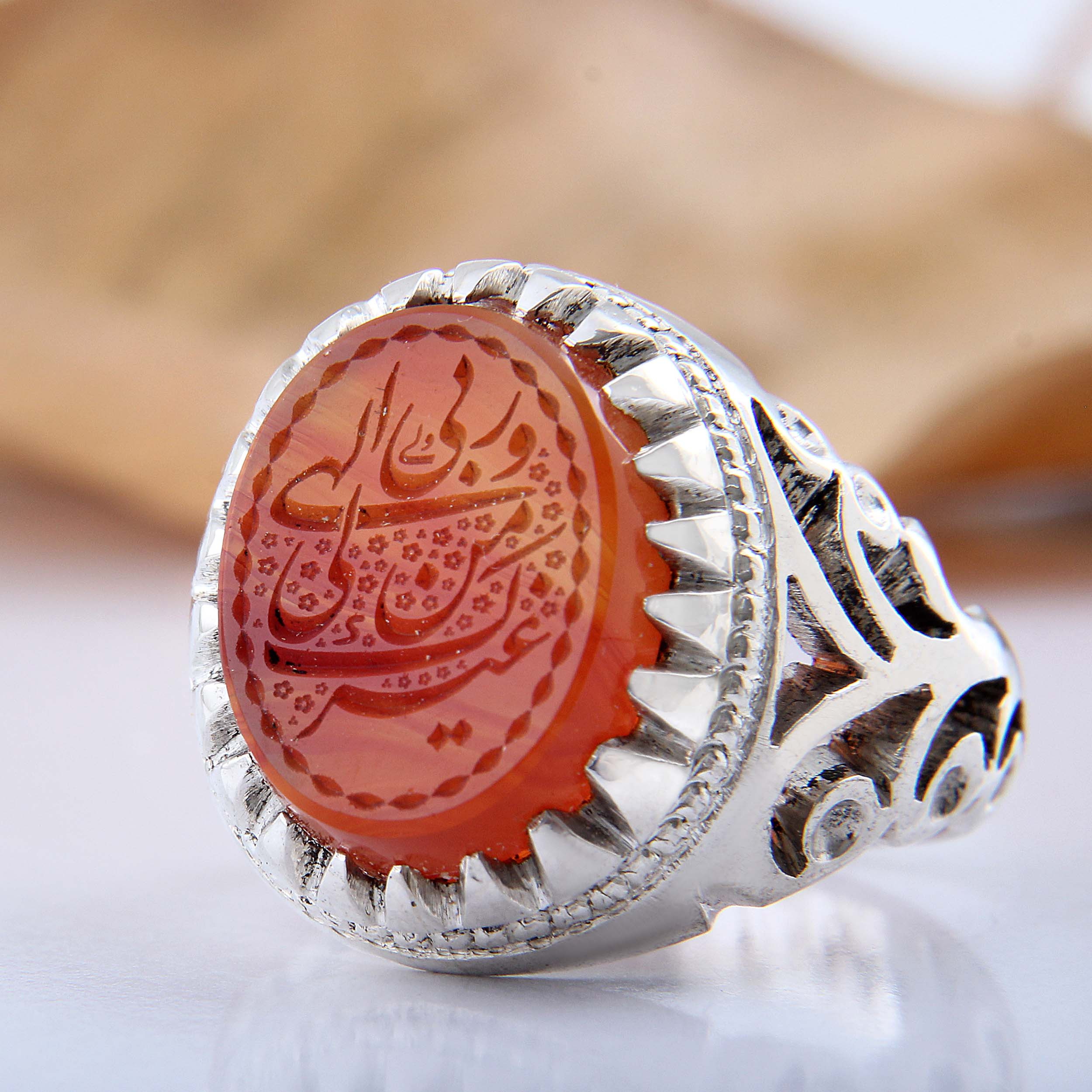 انگشتر نقره مردانه بازرگانی میلادی مدل رکاب دستساز عقیق یمنی حکاکی کد AM_4540