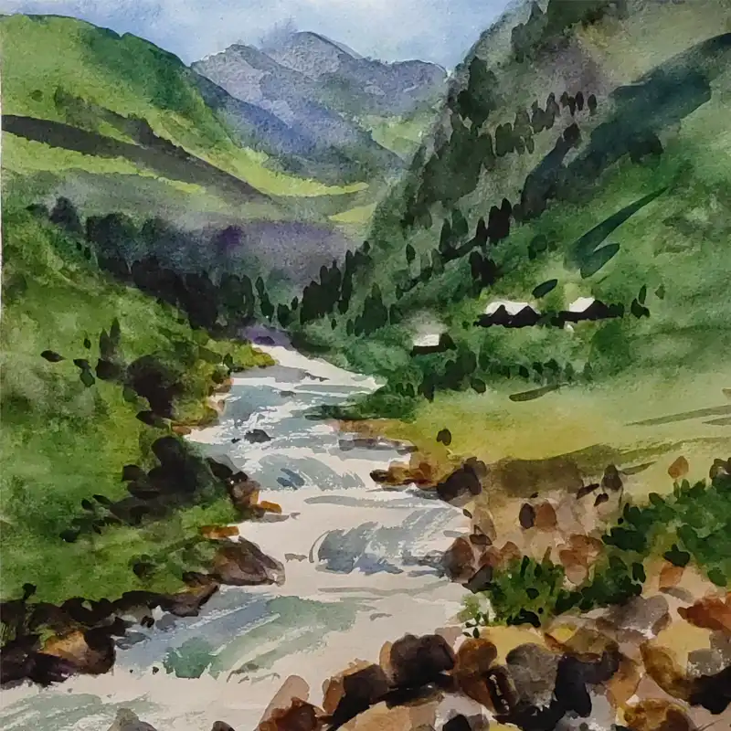 نقاشی آبرنگ طرح طبیعت کد 1019