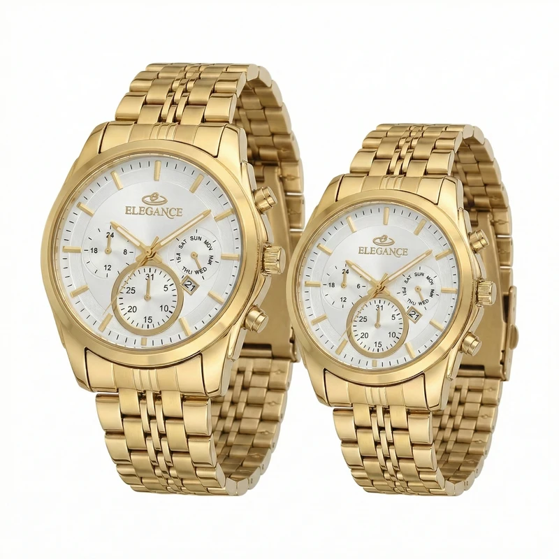 ست ساعت مچی عقربه‌ای کوارتز زنانه و مردانه الگانس مدل کلاسیک اسپرت کد EG005