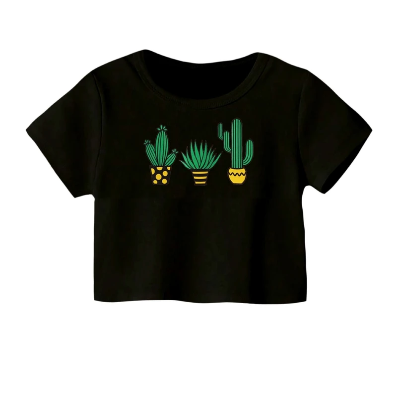 کراپ‌ تی‌شرت آستین کوتاه زنانه مدل کاکتوس