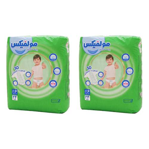 پوشک بچه مولفیکس مدل ۰۰۶ سایز ۶ دو بسته ۲۴ عددی