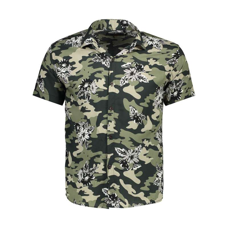 پیراهن آستین کوتاه مردانه مدل هاوایی چریکی کد H-CH