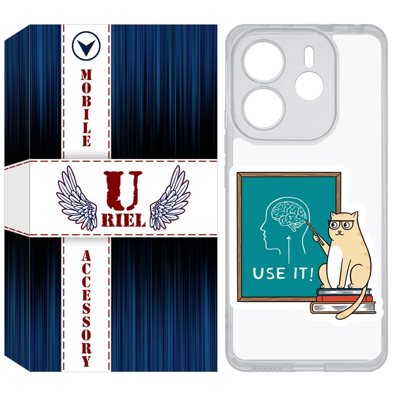 کاور یوریل مدل Clear کد 95 طرح گربه عاقل مناسب برای گوشی موبایل شیائومی Redmi Note 14 4G