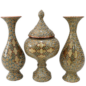 ست 3 تکه شکلات خوری و گلدان خاتم کاری کد Gr252925