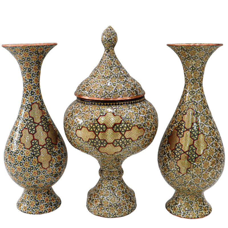 ست 3 تکه شکلات خوری و گلدان خاتم کاری کد Gr252925