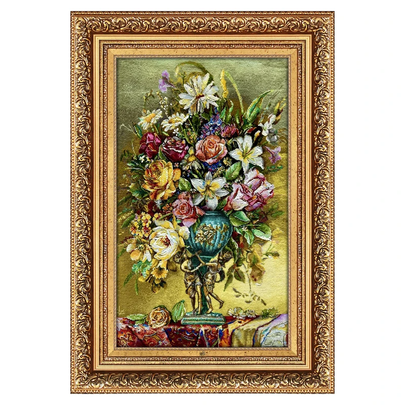 تابلو فرش دستباف فرش میرنظامی طرح گل و جام کد 2062