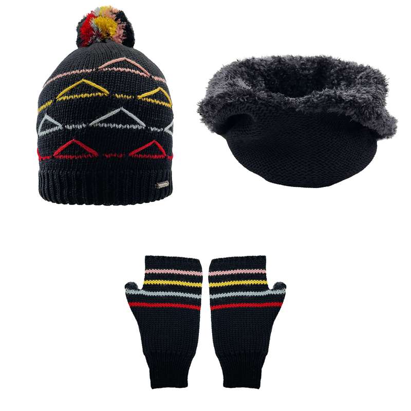 ست کلاه و شال گردن و دستکش بافتنی بچگانه تارتن مدل 15039 رنگ مشکی