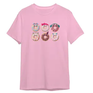 تی شرت آستین کوتاه زنانه مدل دوناتهای بامزه کد 0387 رنگ صورتی