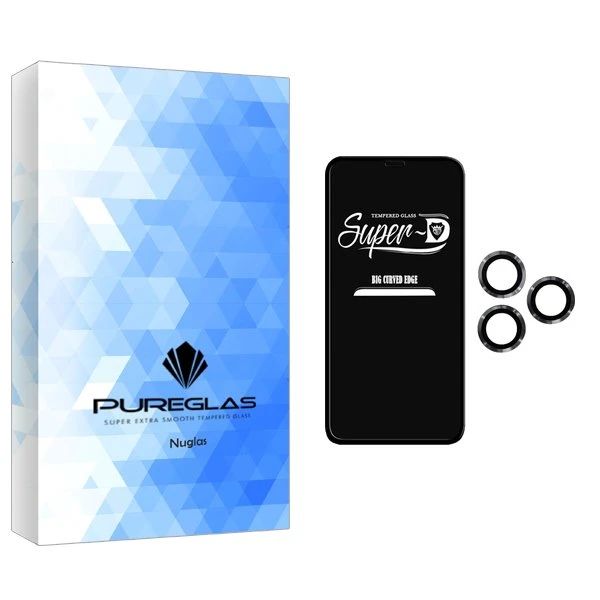 محافظ صفحه نمایش پیور گلس مدل NueGlas SuperD مناسب برای گوشی موبایل اپل iPhone 12 Pro  به همراه محافظ لنز گوشی