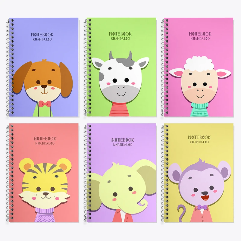 دفتر زبان 50 برگ خندالو مدل دو خط طرح حیوانات بامزه کد 63 مجموعه 6 عددی