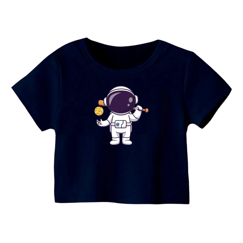 کراپ‌ تی‌شرت آستین کوتاه زنانه مدل فضانورد کد 3 رنگ سرمه ای