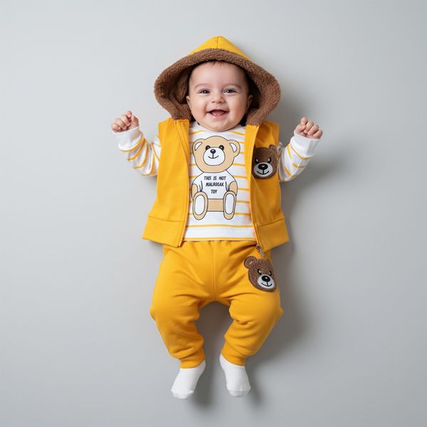 ست 3 تکه لباس نوزادی مدل خرسی کد Za3