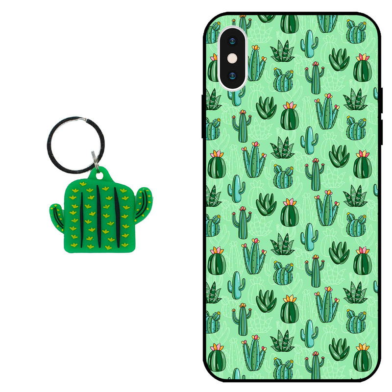 کاور مگافون طرح کاکتوس مدل 1643 مناسب برای گوشی موبایل اپل iPhone X / XS به همراه جاسوئیچی