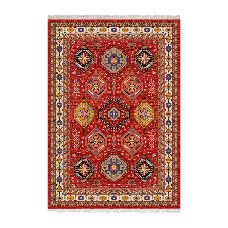 فرش ماشینی 1000 شانه زانیس زمینه قرمز حاشیه الوان مدل چاپی