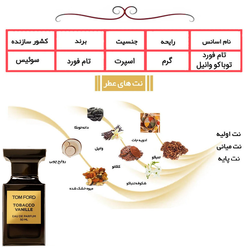 ادو پرفیوم مردانه هارلینگن مدل تام فورد توباکو وانیل با رایحه گرم حجم 50 میلی لیتر