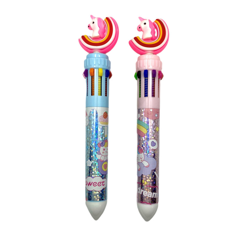 خودکار طرح یونیکورن و رنگین کمان مدل 10 رنگ مجموعه 2 عددی