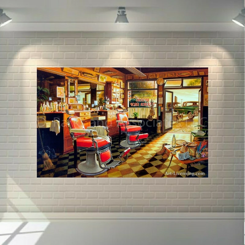 تابلو بوم مدل چرم مخمل طرح آرایشگاه مردانه قدیم کد SDM1019