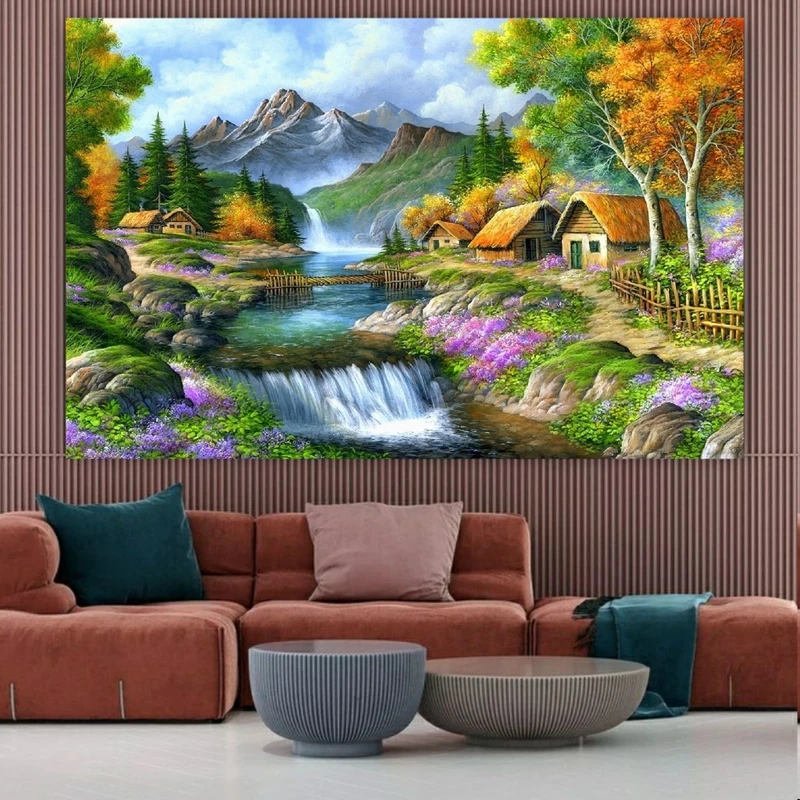 تابلو بوم طرح چرم مخمل مدل منظره چشمه کد BM115