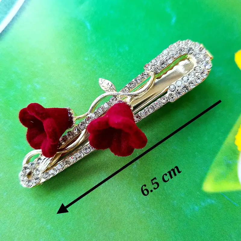 گیره مو زنانه مدل گل رز مخملی پنسی کد brg 892