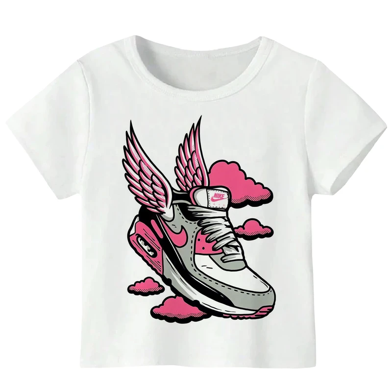 تی‌شرت آستین کوتاه دخترانه مدل W146 طرح کتونی بالدار