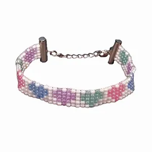 دستبند بافت زنانه مدل منجوق بافی کد 413