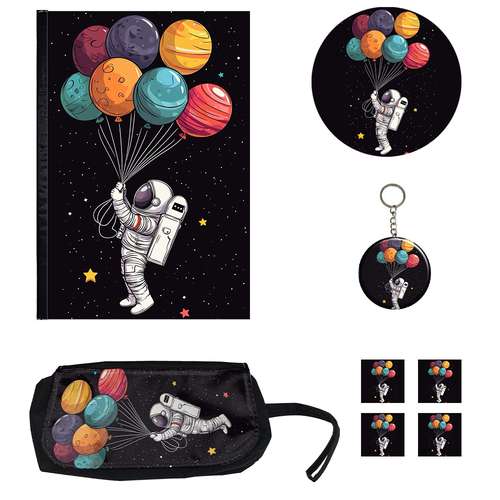 بسته لوازم تحریر مدل فضانورد و بادکنک کیوت کد 1 مجموعه 8 عددی