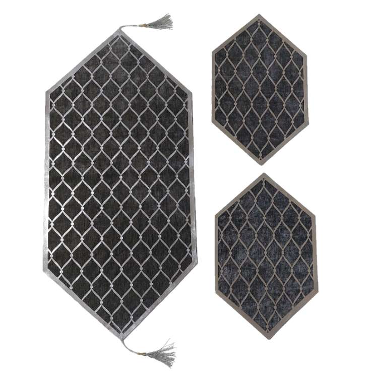 ست 3 تکه رومیزی آرکاد مدل چرم و مخمل طرح موج کد N8540