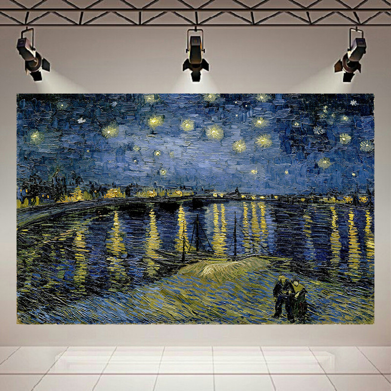 پوستر پارچه ای طرح نقاشی شب پرستاره در راون اثر ونسان ونگوگ کد AR30885