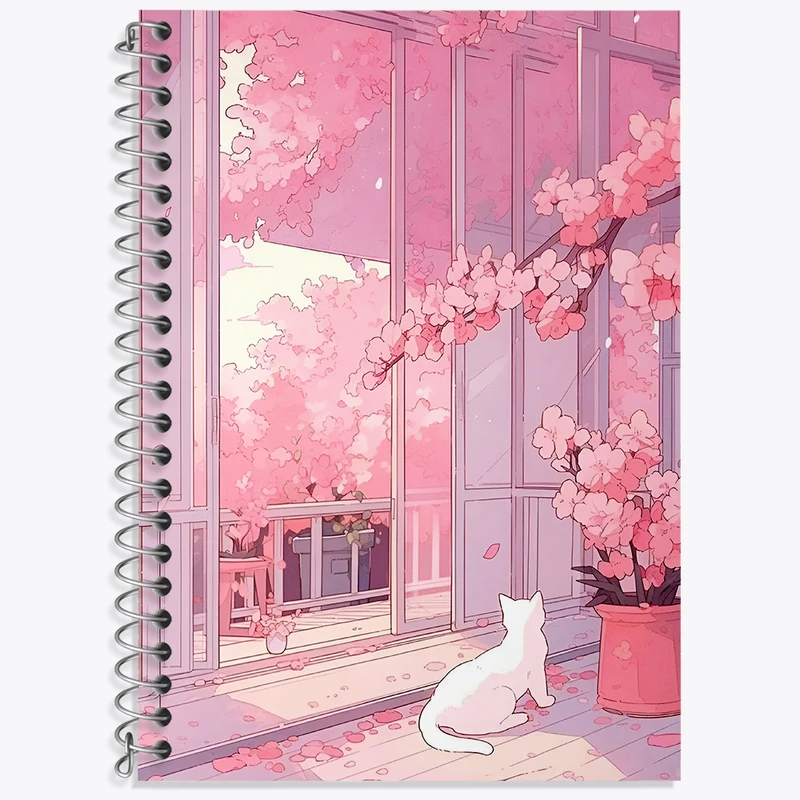 دفتر زبان 50 برگ خندالو مدل سه خط طرح پنجره گل و گربه کد N5420