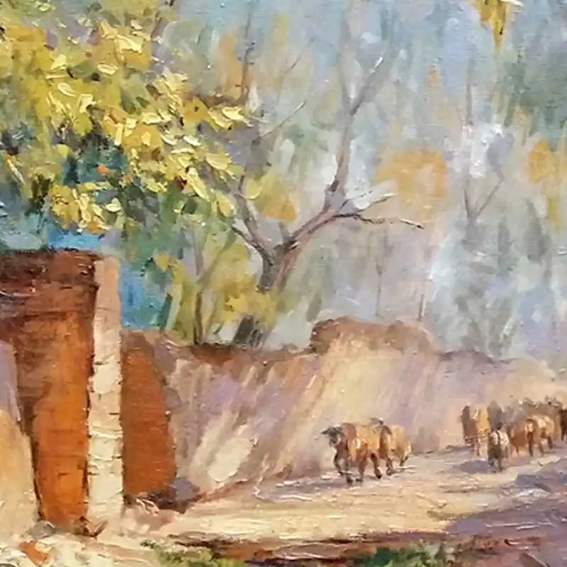 تابلو نقاشی رنگ و روغن مدل کوچه باغ دماوند