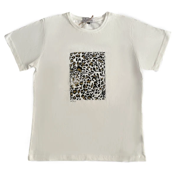 تی شرت آستین کوتاه زنانه ایپلیک زی مدل پلنگی کد IP54.1