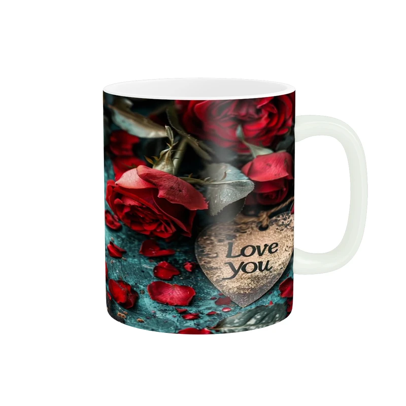 ماگ پاد آفرین مدل فانتزی طرح گل رز قلب عشق love عاشقانه کادو کد p12035