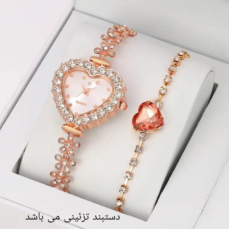 ساعت مچی عقربه ای زنانه مدل دستبندی نگین دار قفل کرواتی طرح قلب