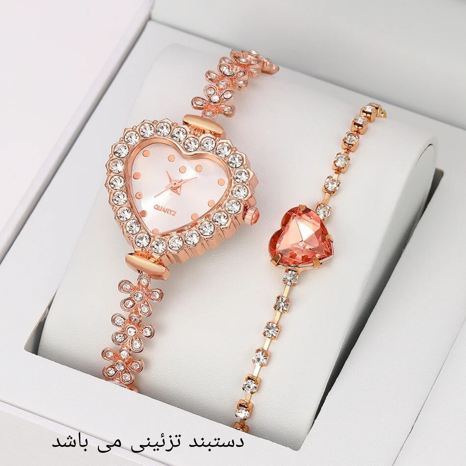 ساعت مچی عقربه ای زنانه مدل دستبندی نگین دار قفل کرواتی طرح قلب -  - 2