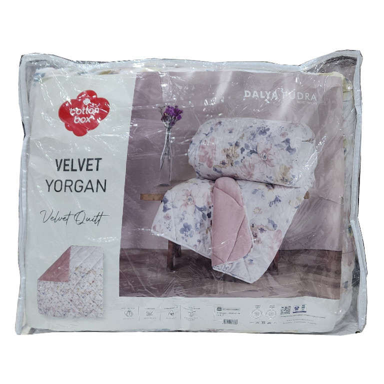 لحاف کاتن باکس مدل Velvet Yorgan Dalya Pudra C.K دونفره سایز 215*195 سانتی متر