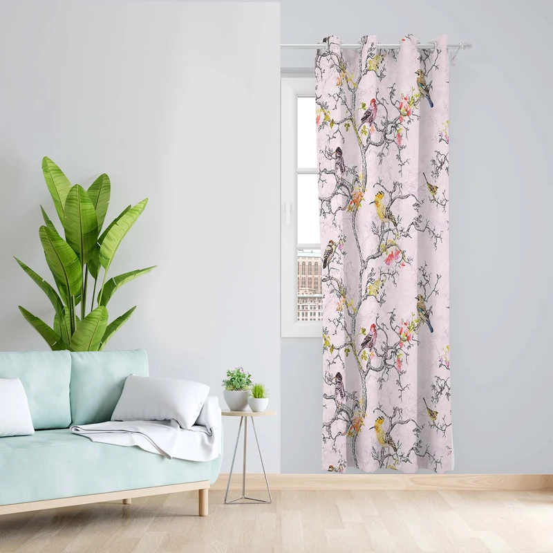 پرده طرح پرنده مدل مخمل پانچی کد 5257R z سایز 140x200 سانتی متر