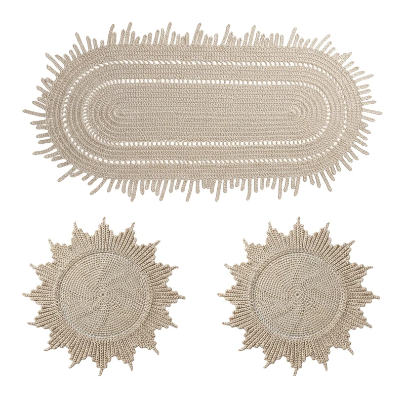 رومیزی بافتنی مکرومه مدل پرتو مجموعه 3 عددی