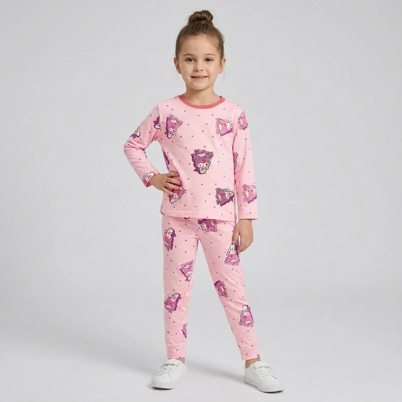 ست تی‌شرت آستین بلند و شلوار راحتی دخترانه مدل کرومی کد 082