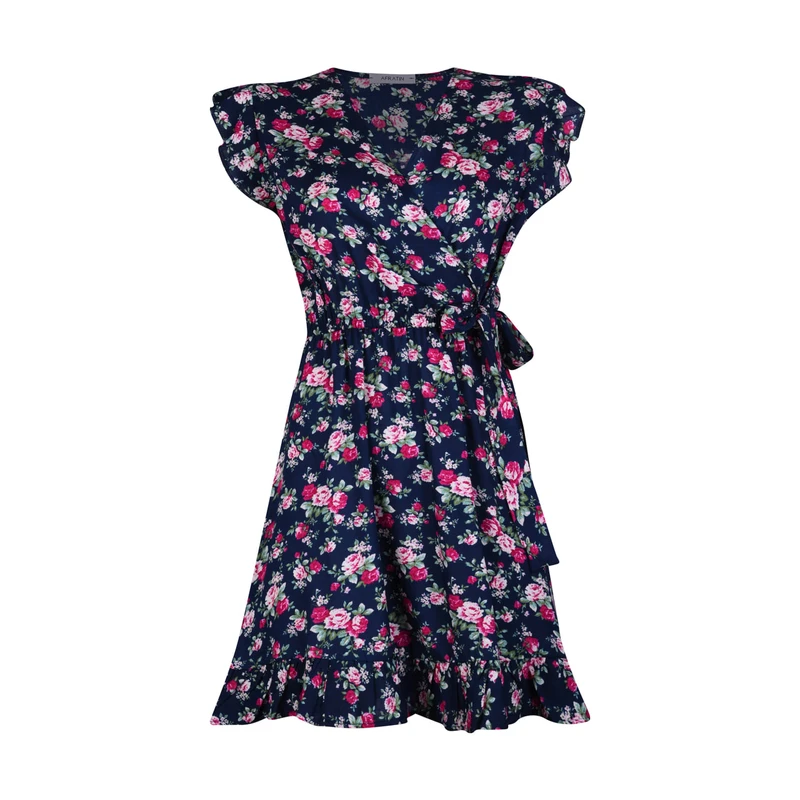 پیراهن یقه هفت زنانه افراتین مدل گل سرخ کد 9599 رنگ سرمه‌ای