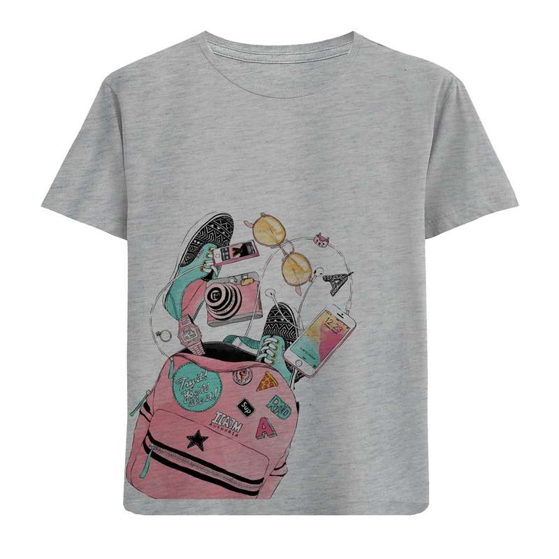 تی شرت آستین کوتاه دخترانه مدل کوله پشتی D135