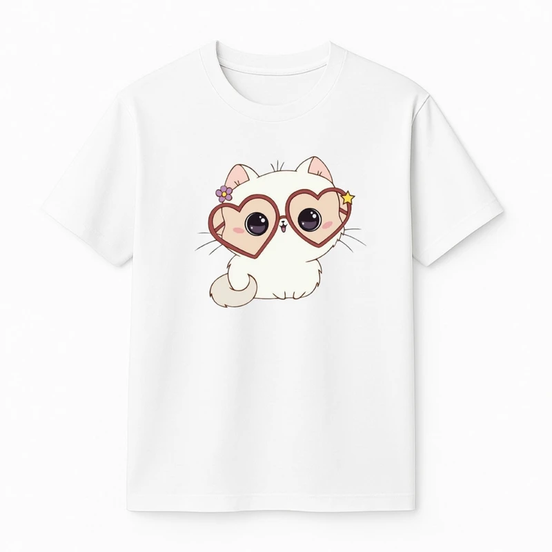 تی‌شرت آستین کوتاه دخترانه مدل گربه عینک قلبی 