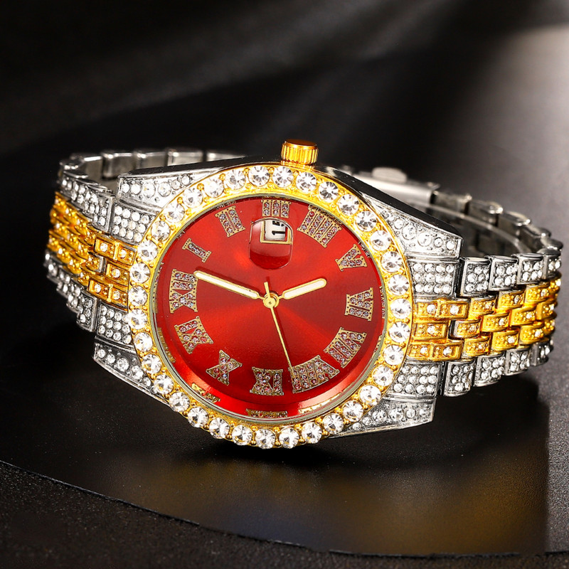 ساعت مچی عقربه‌ای مردانه مدل دور نگین بند فول نگین کد 1