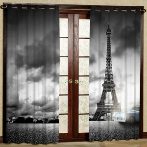 پرده مدل برج و ماشین آبی هازان پانچی کد 4480 سایز 140x200 سانتی متر