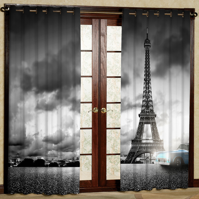  پرده مدل برج و ماشین آبی هازان پانچی کد 4480 سایز 140x200 سانتی متر