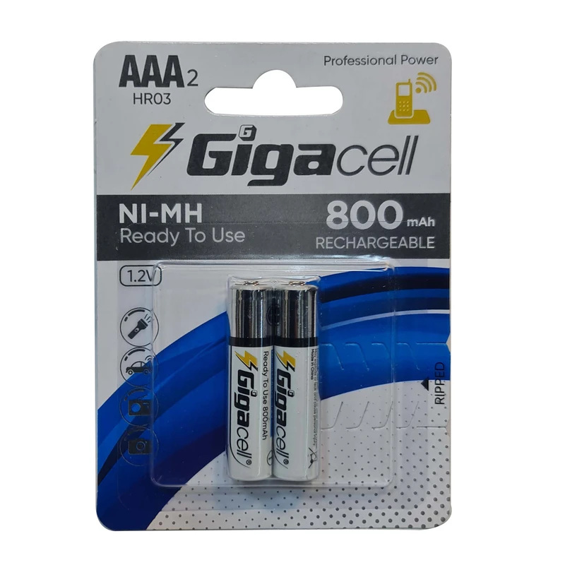 باتری نیم قلمی قابل شارژ گیگاسل مدل Ready to Ude ظرفیت 800 میلی آمپر ساعت بسته دو عددی