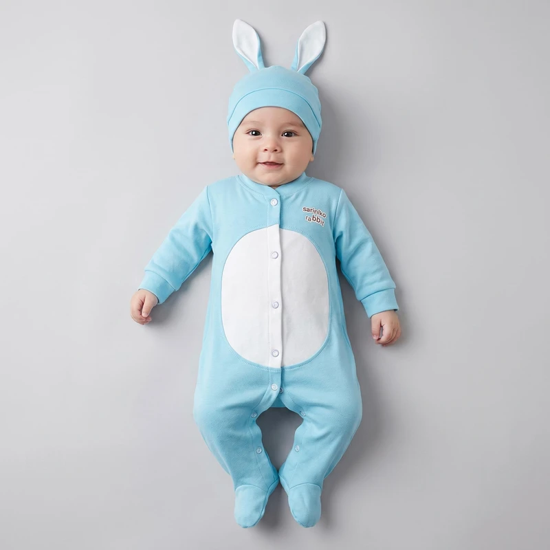 ست سرهمی و کلاه نوزادی سرینیکو مدل RABBIT کد U10
