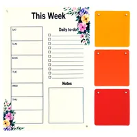 تخته وایت برد مدل پلنر هفتگی گل دار سایز 20*30 سانتی متر به همراه استیکر مگنتی مجموعه 4 عددی