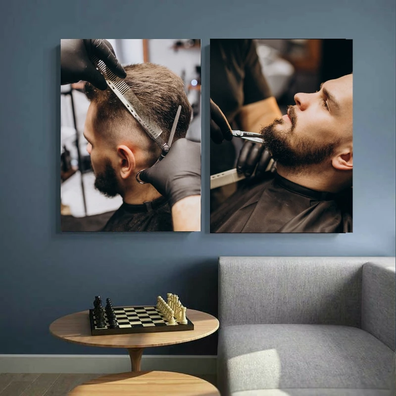 تابلو بوم طرح مخمل مدل آرایشگاه مردانه پیرایشگر کد GR1058 مجموعه دو عددی