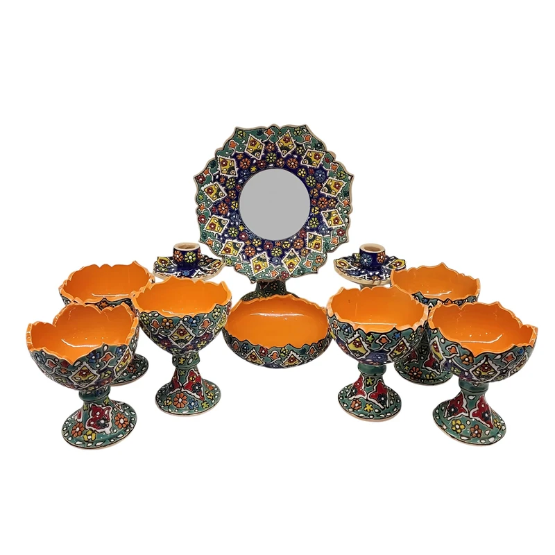 مجموعه ظروف 10 پارچه هفت سین میناکاری مدل شکوفه کد 10